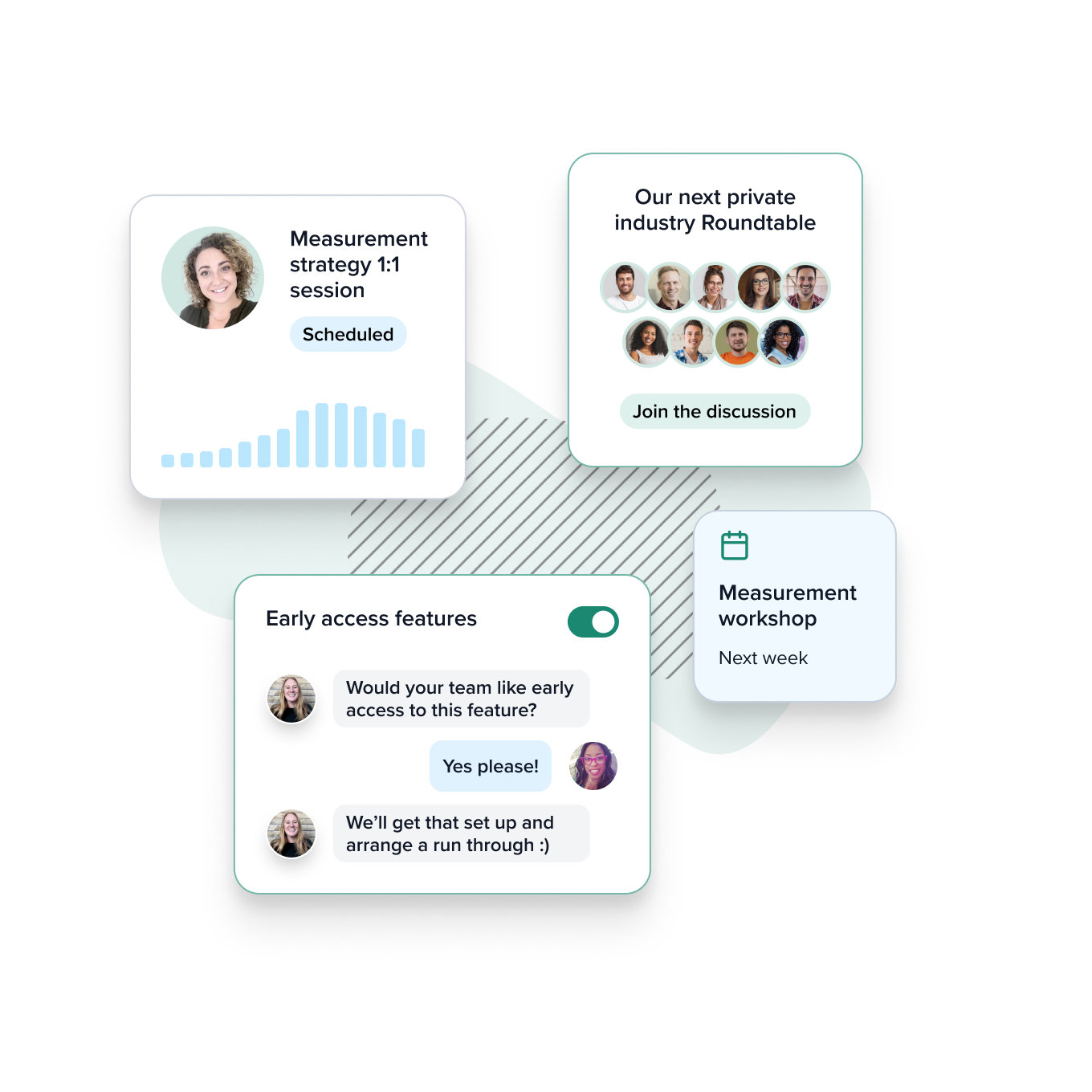 Measurement strategy, private ndustry round tables, early access features, measurement workshops