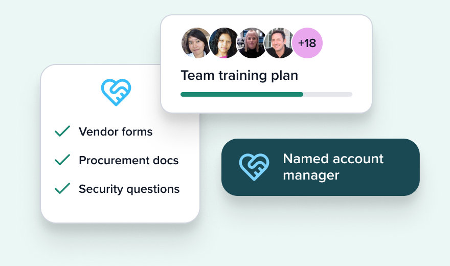 Team training plan, Named account manager, vendor forms, procurement and security