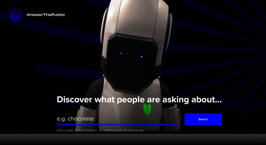 Robot looking down over a search field to enter keywords